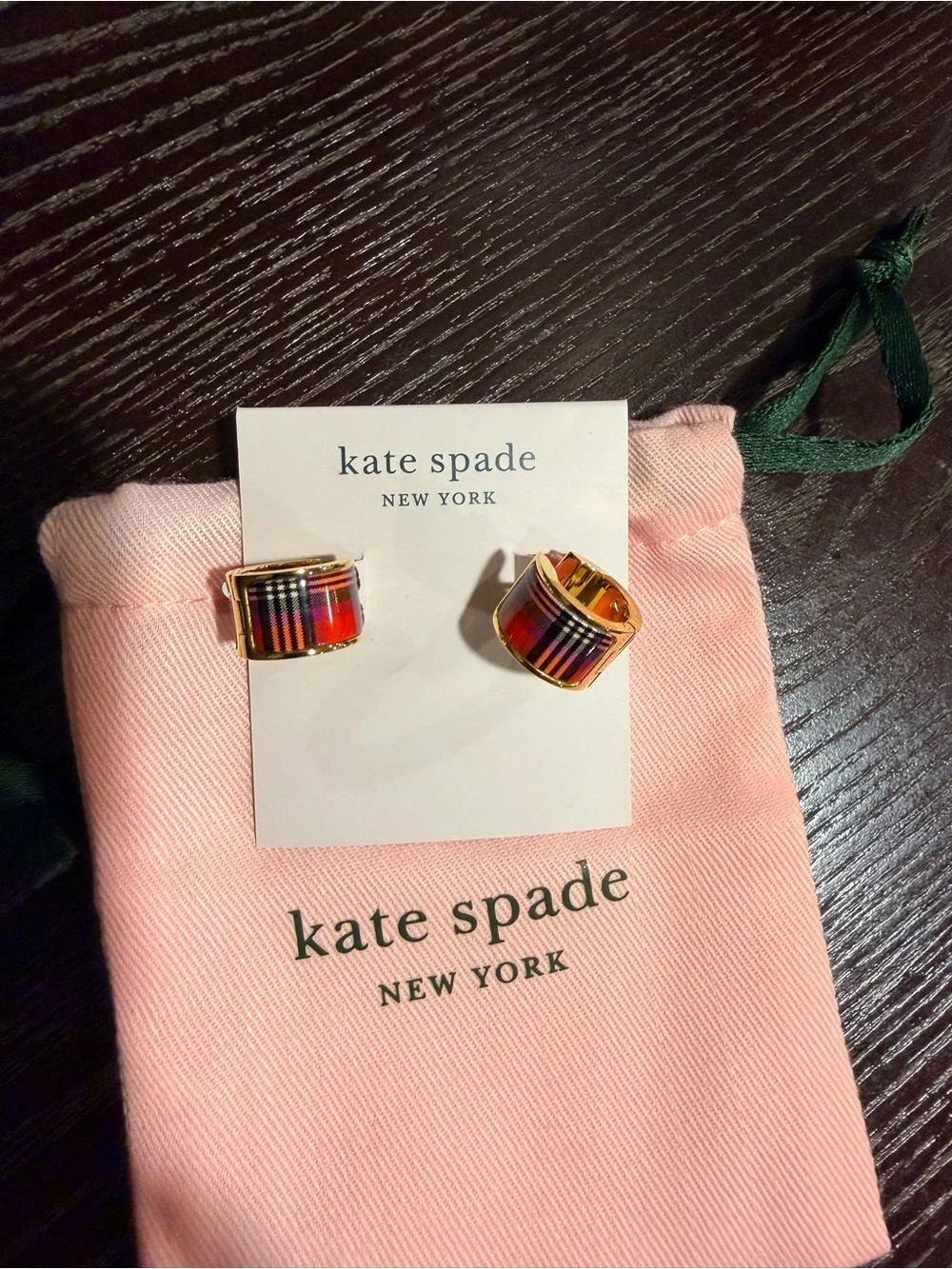 kate spade Gold-Tone Pink Plaid Heritage Flower Hinged Bangle & Earring Set